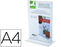 [KF04174] EXPOSITOR SOBREMESA Q-CONNECT CON FORMA DE T METACRILATO TAMAÑO A4 A DOS CARAS