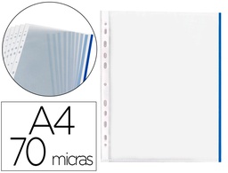 [KF18054] FUNDA MULTITALADRO Q-CONNECT DIN A4 70 MC PP CRISTAL CON BORDE AZUL BOLSA DE 10 UDS