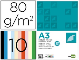 [PC92] PAPEL COLOR LIDERPAPEL A3 80GR 10 COLORES SURTIDOS PAQUETE 100 HOJAS