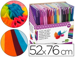 [SE03] PAPEL SEDA LIDERPAPEL 52X76 CM EXPOSITOR 60 BOLSAS DE 5 HOJAS 12 COLORES SURTIDOS