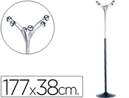 [600] PERCHERO METALICO PIE 6 COLGADORES COLOR NEGRO/CROMADO 177X38 CM