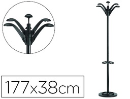 [100340711] PERCHERO METALICO UNILUX FLORA PIE 6 COLGADORES CON PARAGUERO Y BANDEJA GOTEO NEGRO 177X38 CM