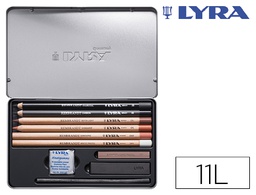 [L2051110] LAPICES LYRA REMBRANDT MONOCROMO CON ACCESORIOS PARA ESBOZOS CAJA METALICA DE 11 UNIDADES