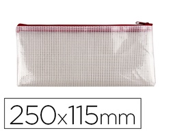 [KF18668] BOLSA MULTIUSOS Q-CONNECT MALLA CHEQUE 250X115 MM APERTURA SUPERIOR CON CREMALLERA ROJO