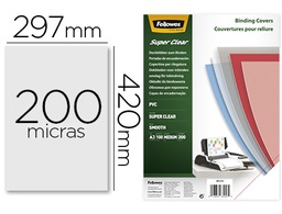 [53764] TAPA DE ENCUADERNACION FELLOWES DIN A3 PVC TRANSPARENTE CRISTAL 200 MICRAS PACK DE 100 UNIDADES