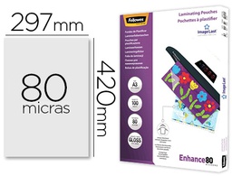 [5306207] BOLSA DE PLASTIFICAR FELLOWES BRILLO DIN A3 80 MC PACK 100 UNIDADES