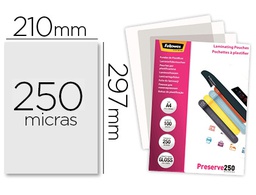 [5401802] BOLSA DE PLASTIFICAR FELLOWES BRILLO DIN A4 250 MC PACK DE 100 UNIDADES