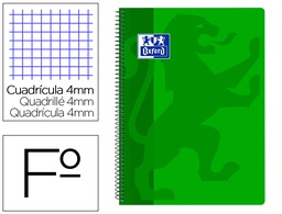 [400079661] CUADERNO ESPIRAL OXFORD SCHOOL CLASSIC TAPA POLIPROPILENO FOLIO 80 HOJAS CUADRO 4 MM CON MARGEN VERDE