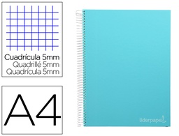 [BA27] CUADERNO ESPIRAL LIDERPAPEL A4 MICRO JOLLY TAPA FORRADA 140H 75 GR CUADRO 5MM 5 BANDAS4 TALADROS COLOR CELESTE