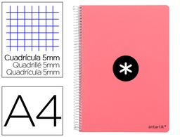 [KB02] CUADERNO ESPIRAL LIDERPAPEL A4 ANTARTIK TAPA DURA 80H 100 GR CUADRO 5MM COLOR CORAL