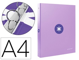 [KA53] CARPETA LIDERPAPEL ANTARTIK A4 FORRADA 4 ANILLAS 25 MM REDONDAS COLOR LILA