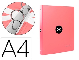 [KA52] CARPETA ANTARTIK A4 FORRADA 4 ANILLAS 25 MM REDONDAS COLOR CORAL