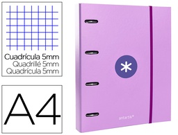 [AW58] CARPETA CON RECAMBIO ANTARTIK A4 CUADRO 5MM FORRADA 4 ANILLAS 40MM REDONDAS CON SOLAPA COLOR LAVANDA