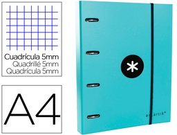 [AW56] CARPETA CON RECAMBIO ANTARTIK A4 CUADRO 5MM FORRADA 4 ANILLAS 40MM REDONDAS CON SOLAPA COLOR MENTA