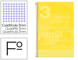 [BE39] CUADERNO ESPIRAL LIDERPAPEL FOLIO PAUTAGUIA TAPA PLASTICO 80H 80GR CUADRO PAUTADO 3MM CON MARGEN COLOR AMARILLO