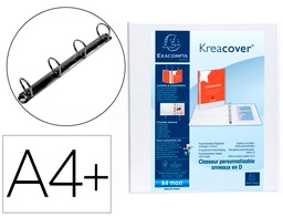[51843E] CARPETA EXACOMPTA CANGURO 4 ANILLAS 40 MM DIN A4+ CARTON FORRADO POLIPROPILENO PERSONALIZABLE 3 BOLSILLOS