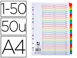[KF17976] SEPARADOR NUMERICO Q-CONNECT CARTON 1-50 JUEGO DE 50 SEPARADORES DIN A4 MULTITALADRO