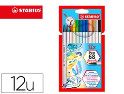 [568/12-21] ROTULADOR STABILO ACUARELABLE PEN 68 BRUSH PUNTA PINCEL ESTUCHE DE 12 UNIDADES COLORES SURTIDOS