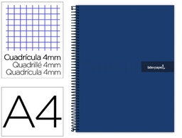 [BF46] CUADERNO ESPIRAL LIDERPAPEL A4 CRAFTY TAPA FORRADA 80H 90 GR CUADRO 4MM CON MARGEN COLOR AZUL MARINO