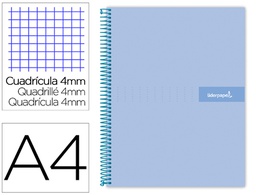 [BF70] CUADERNO ESPIRAL LIDERPAPEL A4 CRAFTY TAPA FORRADA 80H 90 GR CUADRO 4MM CON MARGEN COLOR CELESTE