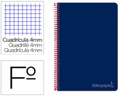 [BV02] CUADERNO ESPIRAL LIDERPAPEL FOLIO WITTY TAPA DURA 80H 75GR CUADRO 4MM CON MARGEN COLOR AZUL OSCURO