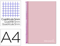 [BA94] CUADERNO ESPIRAL LIDERPAPEL A4 MICRO JOLLY TAPA FORRADA 140H 75 GR CUADRO 5MM 5 BANDAS 4 TALADROS COLOR ROSA