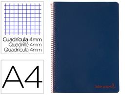 [TH63] CUADERNO ESPIRAL LIDERPAPEL A4 WONDER TAPA PLASTICO 80H 90GR CUADRO 4MM CON MARGEN COLOR AZUL MARINO
