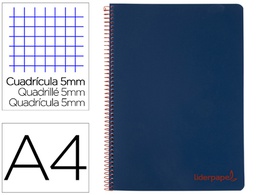 [BA86] CUADERNO ESPIRAL LIDERPAPEL A4 MICRO WONDER TAPA PLASTICO 120H 90 GR CUADRO 5 MM 5 BANDA4 TALADROS COLOR AZUL MARINO