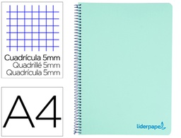 [BA17] CUADERNO ESPIRAL LIDERPAPEL A4 MICRO WONDER TAPA PLASTICO 120H 90 GR CUADRO 5 MM 5 BANDA4 TALADRO COLOR VERDE TURQUESA