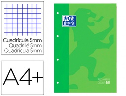 [400123674] RECAMBIO COLOR 1 OXFORD DIN A4+ 80 HOJAS 90 GR CUADRO 5 MM 4 TALADROS COLOR VERDE MANZANA