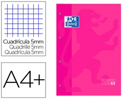 [400123677] RECAMBIO COLOR 1 OXFORD DIN A4+ 80 HOJAS 90 GR CUADRO 5 MM 4 TALADROS COLOR FUCSIA