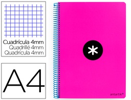 [KB15] CUADERNO ESPIRAL A4 ANTARTIK TAPA DURA 80H 90GR CUADRO 4MM CON MARGEN COLOR ROSA FLUOR