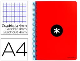 [KB14] CUADERNO ESPIRAL A4 ANTARTIK TAPA DURA 80H 90GR CUADRO 4MM CON MARGEN COLOR ROJO