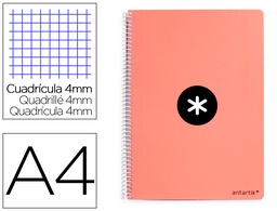 [KB09] CUADERNO ESPIRAL A4 ANTARTIK TAPA DURA 80H 90GR CUADRO 4MM CON MARGEN COLOR CORAL