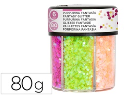 [NT02] PURPURINA FANTASIA LIDERPAPEL CORAZON Y ESTRELLA COLORES NEON BOTE DE 80GR