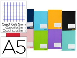 [LA28] LIBRETA LIDERPAPEL SMART A5 TAPA BLANDA 80 HOJAS 60 G/M2 CUADRO 5 MM CON MARGEN COLORES SURTIDOS