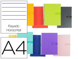 [BF50] CUADERNO ESPIRAL LIDERPAPEL A4 CRAFTY TAPA FORRADA 80H 90 GR RAYADO HORIZONTAL CON MARGEN COLORES SURTIDOS