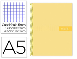 [BJ71] CUADERNO ESPIRAL LIDERPAPEL A5 MICRO CRAFTY TAPA FORRADA 120H 90 GR CUADRO 5MM 5 BANDAS6 TALADROS COLOR AMARILLO