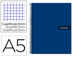 [BJ08] CUADERNO ESPIRAL LIDERPAPEL A5 MICRO CRAFTY TAPA FORRADA 120H 90 GR CUADRO 5MM 5 BANDAS6 TALADROS COLOR AZUL
