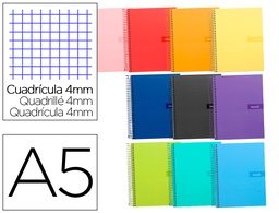 [BC79] CUADERNO ESPIRAL LIDERPAPEL A5 CRAFTY TAPA FORRADA 80H 90 GR CUADRO 4 MM CON MARGEN COLORES SURTIDOS