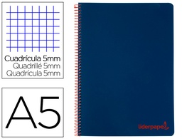 [BJ68] CUADERNO ESPIRAL LIDERPAPEL A5 MICRO WONDER TAPA PLASTICO 120H 90G CUADRO 5MM 5 BANDAS 6 TALADROS COLOR AZUL MARINO