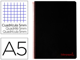 [BJ67] CUADERNO ESPIRAL LIDERPAPEL A5 MICRO WONDER TAPA PLASTICO 120H 90G CUADRO 5MM 5 BANDAS 6 TALADROS COLOR NEGRO