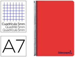 [BG20] CUADERNO ESPIRAL LIDERPAPEL A7 MICRO WONDER TAPA PLASTICO 100H 90 GR CUADRO 5MM 4 BANDAS COLOR ROJO