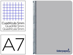 [BG19] CUADERNO ESPIRAL LIDERPAPEL A7 MICRO WONDER TAPA PLASTICO 100H 90 GR CUADRO 5MM 4 BANDAS COLOR GRIS