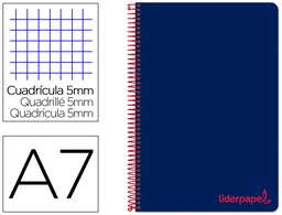[BG18] CUADERNO ESPIRAL LIDERPAPEL A7 MICRO WONDER TAPA PLASTICO 100H 90 GR CUADRO 5MM 4 BANDAS COLOR AZUL MARINO