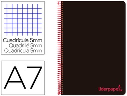 [BG17] CUADERNO ESPIRAL LIDERPAPEL A7 MICRO WONDER TAPA PLASTICO 100H 90 GR CUADRO 5MM 4 BANDAS COLOR NEGRO