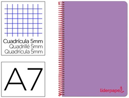 [BG08] CUADERNO ESPIRAL LIDERPAPEL A7 MICRO WONDER TAPA PLASTICO 100H 90 GR CUADRO 5MM 4 BANDAS COLOR VIOLETA