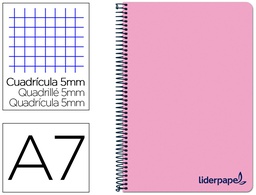 [BG05] CUADERNO ESPIRAL LIDERPAPEL A7 MICRO WONDER TAPA PLASTICO 100H 90 GR CUADRO 5MM 4 BANDAS COLOR ROSA