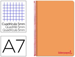 [BG07] CUADERNO ESPIRAL LIDERPAPEL A7 MICRO WONDER TAPA PLASTICO 100H 90 GR CUADRO 5MM 4 BANDAS COLOR NARANJA