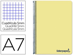 [BG09] CUADERNO ESPIRAL LIDERPAPEL A7 MICRO WONDER TAPA PLASTICO 100H 90 GR CUADRO 5MM 4 BANDAS COLOR AMARILLO